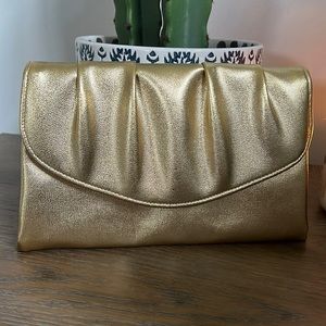 Vintage 1978 gold Leatherette Avon clutch “Polished Fold Evening Bag purse